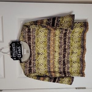 Laura Ashley Petite Large Blouse Brown Olive Green Tan